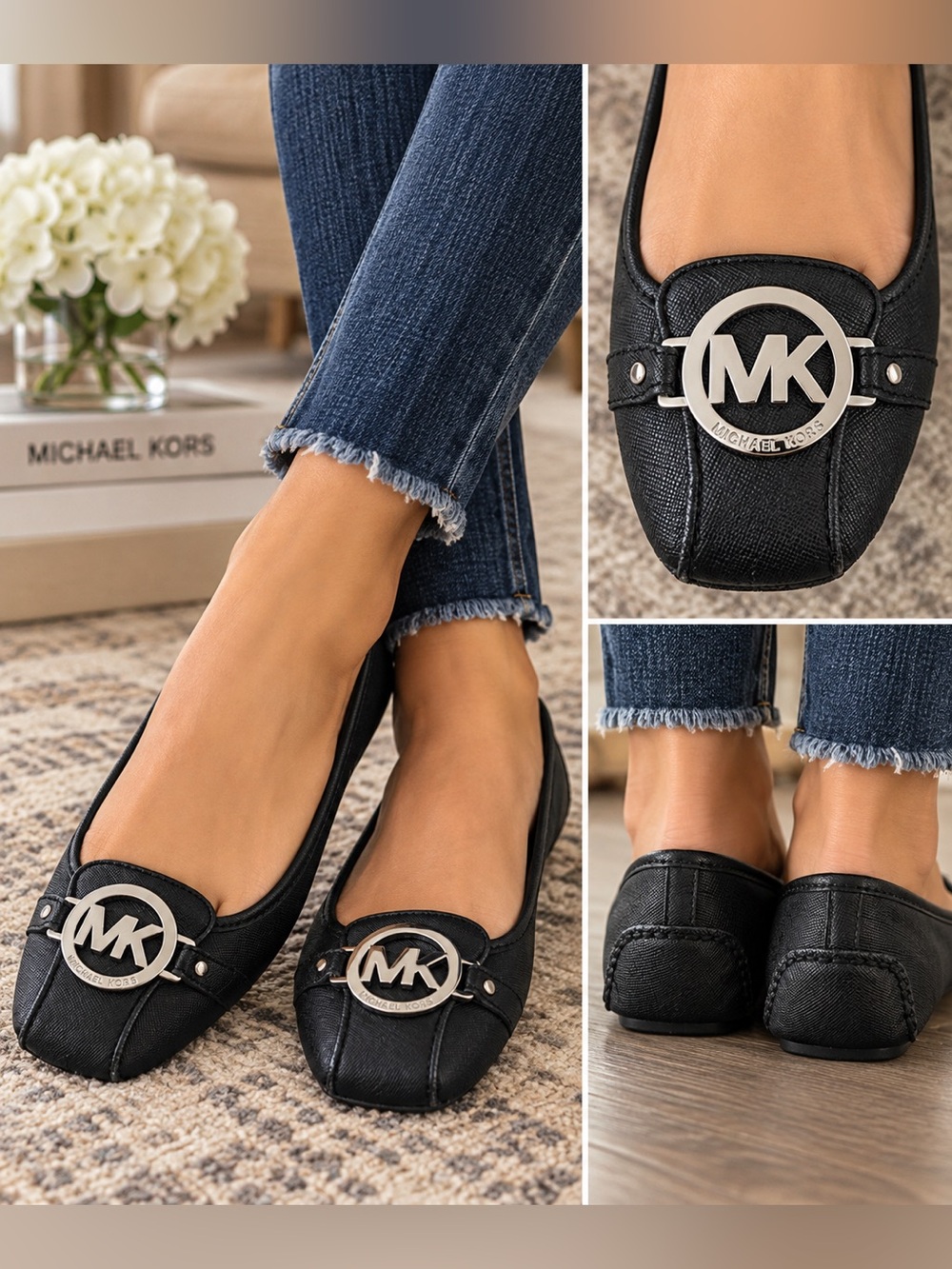 Michael Kors Black Logo Medalion Ballet Flats
